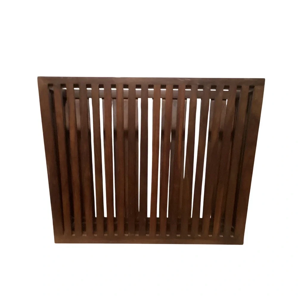 Mid Century Modern Slatted Wood Magazine Holder Floor Rack Dark Brown Heavy